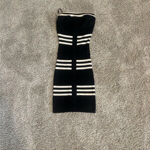 BCBGMaxAzria Black and White Strapless Bodycon Dress